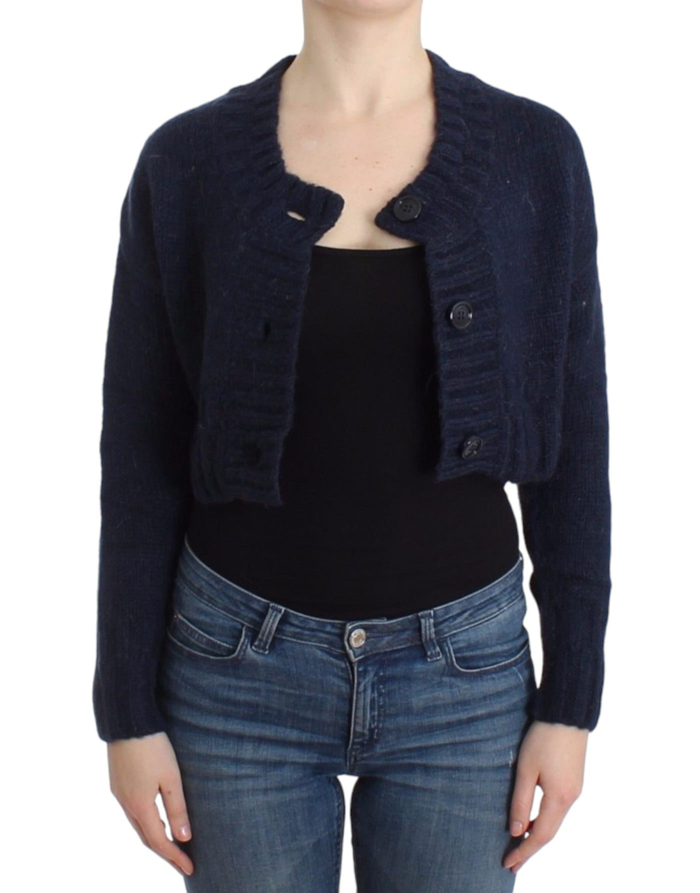 John Galliano Blaue Kurzstrickjacke