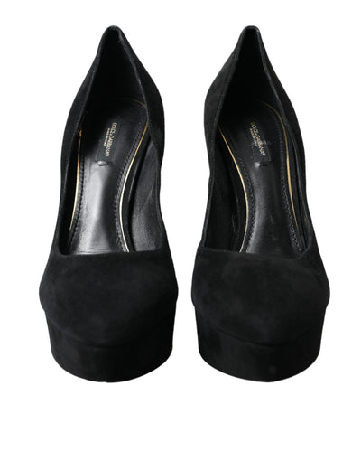 Dolce & Gabbana Schwarz Wildleder Leder Plateauabsatz Pumps Schuhe