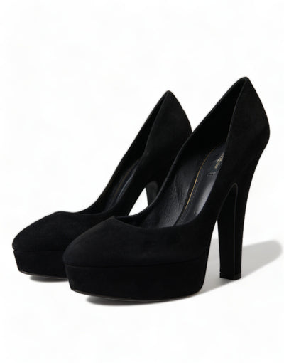 Dolce & Gabbana Schwarz Wildleder Leder Plateauabsatz Pumps Schuhe
