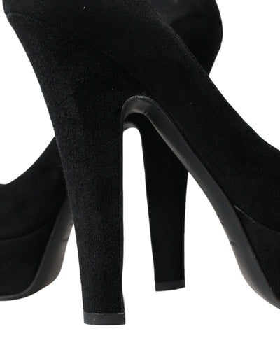 Dolce & Gabbana Schwarz Wildleder Leder Plateauabsatz Pumps Schuhe