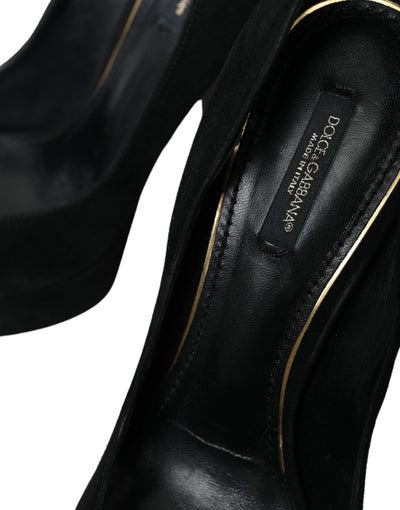 Dolce & Gabbana Schwarz Wildleder Leder Plateauabsatz Pumps Schuhe