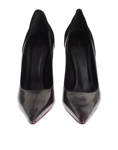 Cédric Charlier Grau Schwarz Leder Wildleder Heels Pumps Schuhe