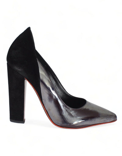 Cédric Charlier Grau Schwarz Leder Wildleder Heels Pumps Schuhe