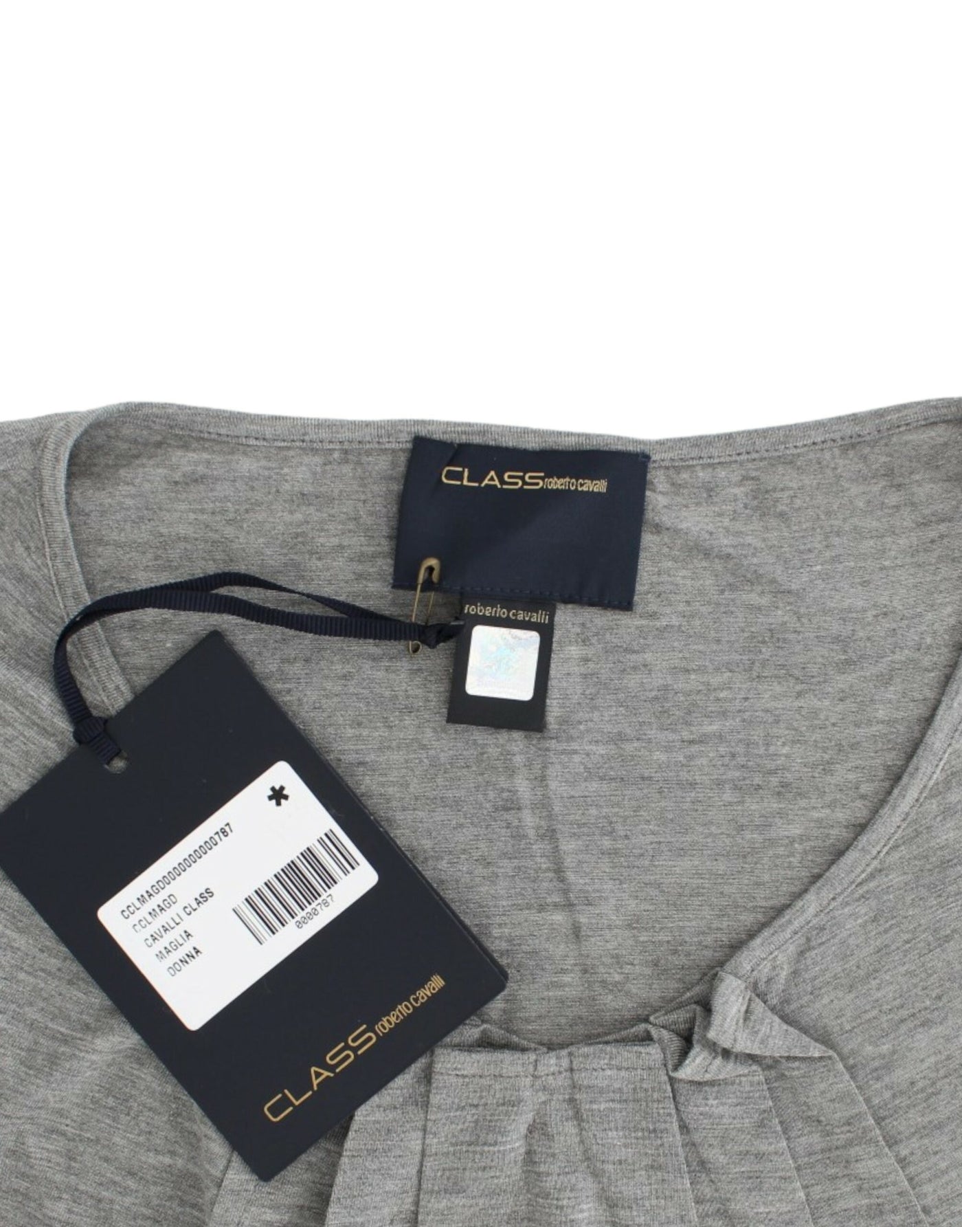 Cavalli Graues 3/4-Ärmel-Pullover-Top