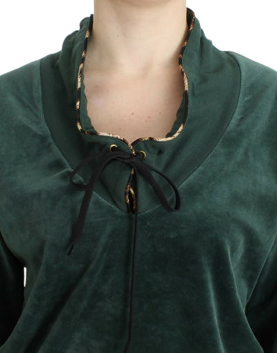 Cavalli Grüner Baumwollpullover aus Samt