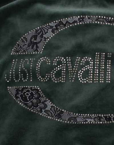 Cavalli Grüner Baumwollpullover aus Samt