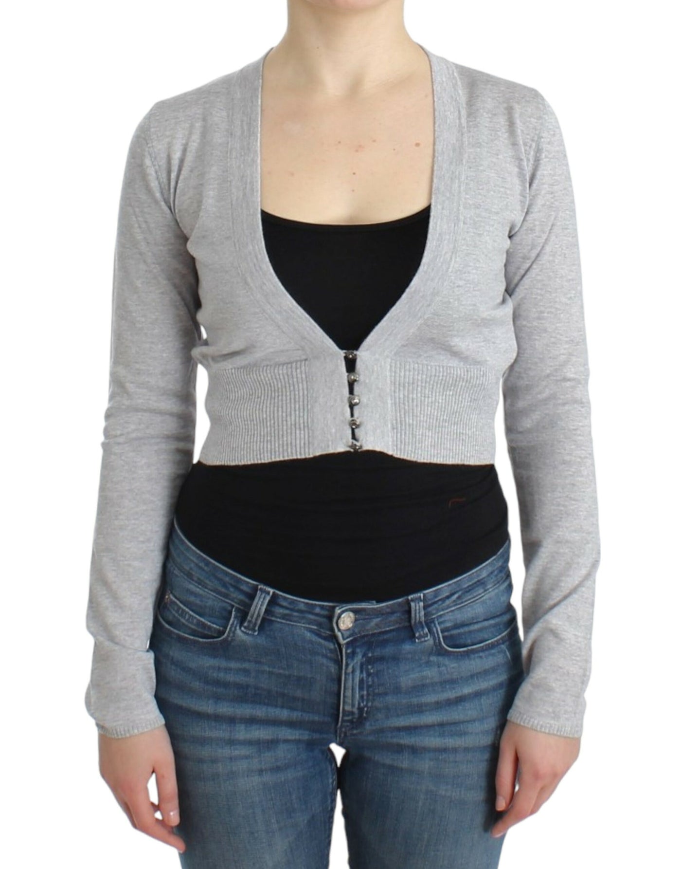 Cavalli Graue Strickjacke aus Wolle in Kurzform