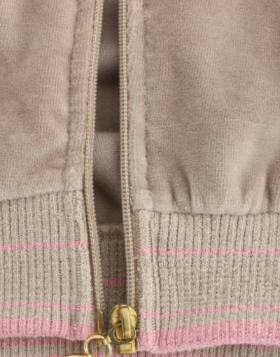 Cavalli Beigefarbener Samtpullover mit Reißverschluss