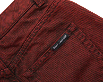 Dolce & Gabbana Rote Stretch Denim Hot Pants mit hoher Taille Shorts
