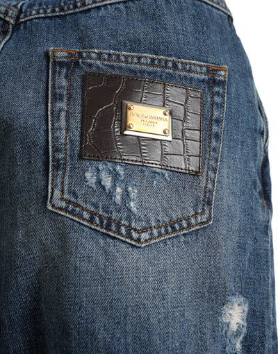 Dolce & Gabbana Blaue Baumwolle mit hoher Taille Denim Hot Pants Shorts