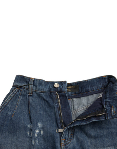 Dolce & Gabbana Blaue Baumwolle mit hoher Taille Denim Hot Pants Shorts