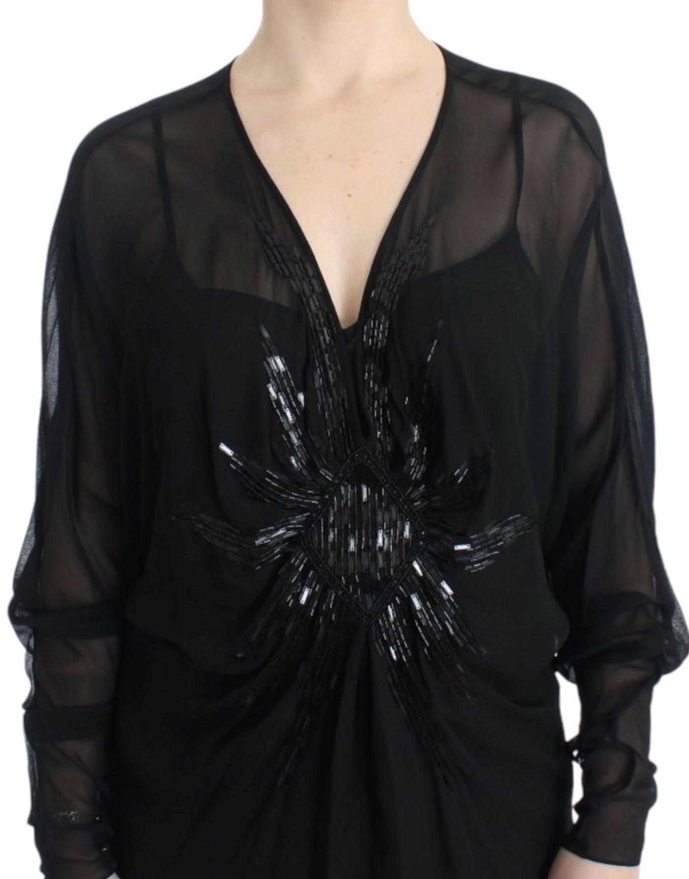 Cavalli Schwarzes langärmeliges Seidenkleid
