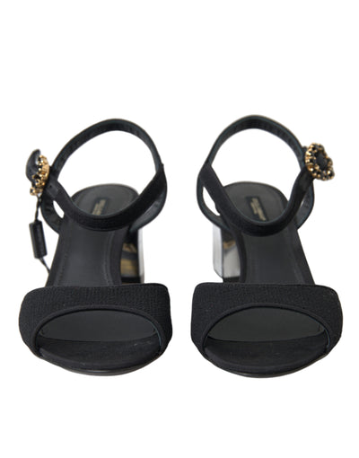 Dolce & Gabbana Schwarze Kristalle Riemchensandalen Schuhe