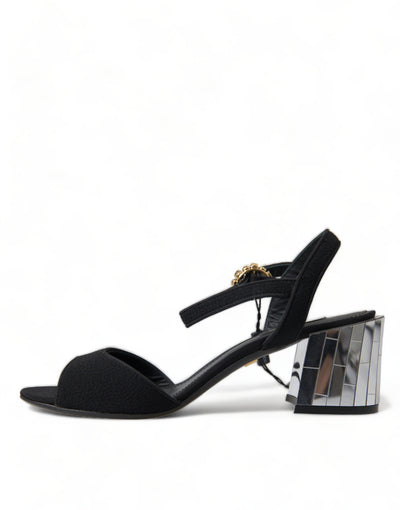 Dolce & Gabbana Schwarze Kristalle Riemchensandalen Schuhe