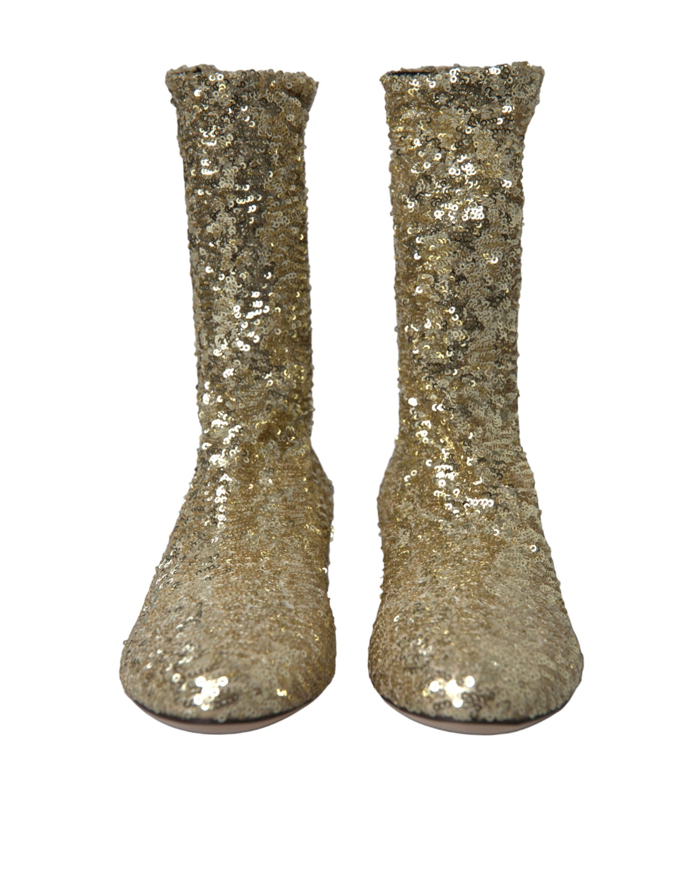 Dolce & Gabbana Gold Pailletten kurze Stiefel Stretch Schuhe