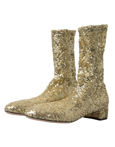 Dolce & Gabbana Gold Pailletten kurze Stiefel Stretch Schuhe