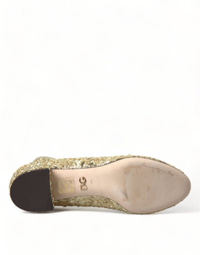 Dolce & Gabbana Gold Pailletten kurze Stiefel Stretch Schuhe