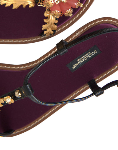 Dolce & Gabbana Schwarz Kristall Gold Sandalen Leder Schuhe