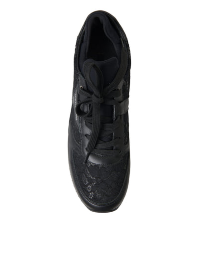 Dolce & Gabbana Schwarz Floral Spitze Leder Turnschuhe Schuhe
