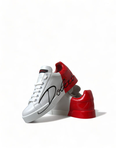 Dolce & Gabbana Weiß Rot Lace Up Damen Low Top Sneakers Schuhe