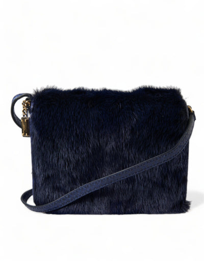 Dolce & Gabbana Dunkelblau Pelz Ayers Lily Twist Crossbody Umhängetasche
