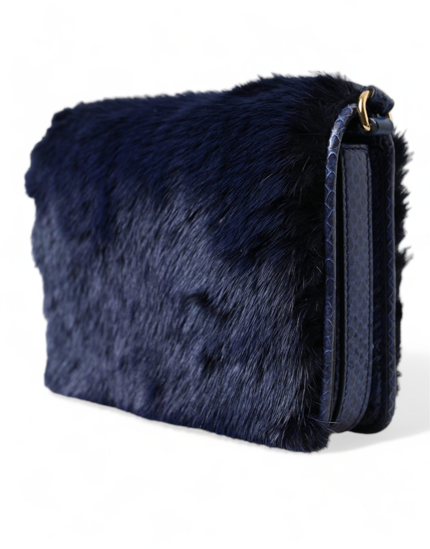 Dolce & Gabbana Dunkelblau Pelz Ayers Lily Twist Crossbody Umhängetasche