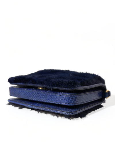 Dolce & Gabbana Dunkelblau Pelz Ayers Lily Twist Crossbody Umhängetasche