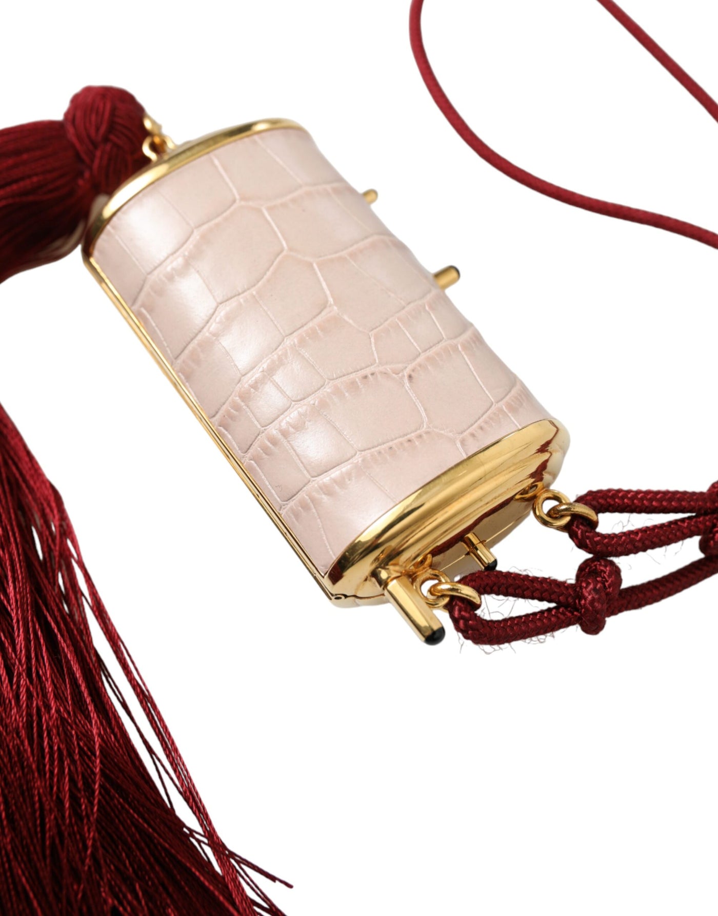 Dolce & Gabbana Rosa Exotisches Leder Mini-Spiegel Quaste Makeup Tasche