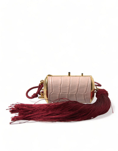 Dolce & Gabbana Rosa Exotisches Leder Mini-Spiegel Quaste Makeup Tasche