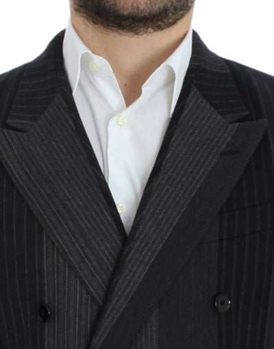 Dolce & Gabbana Grauer gestreifter Stretch-Blazer aus Wolle