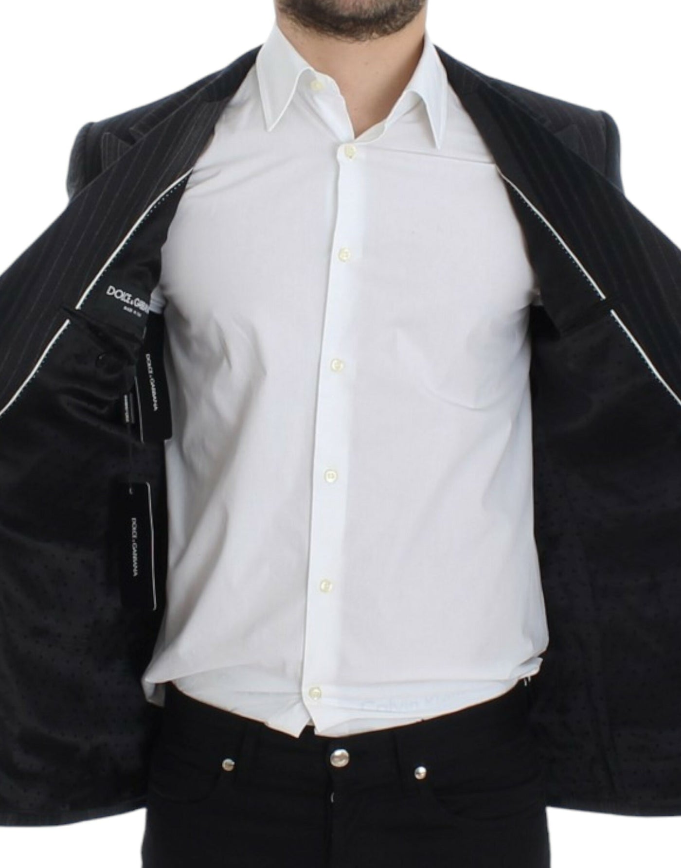 Dolce & Gabbana Grauer gestreifter Stretch-Blazer aus Wolle