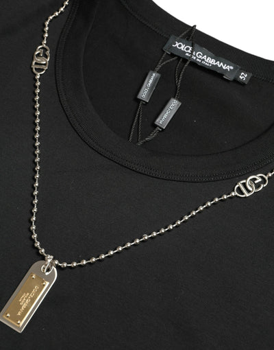 Dolce & Gabbana Schwarzes Baumwoll-T-Shirt mit Rundhalsausschnitt