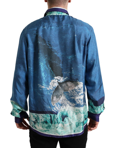 Dolce & Gabbana Blaues Seidenhemd mit Kragen und Knopfleiste