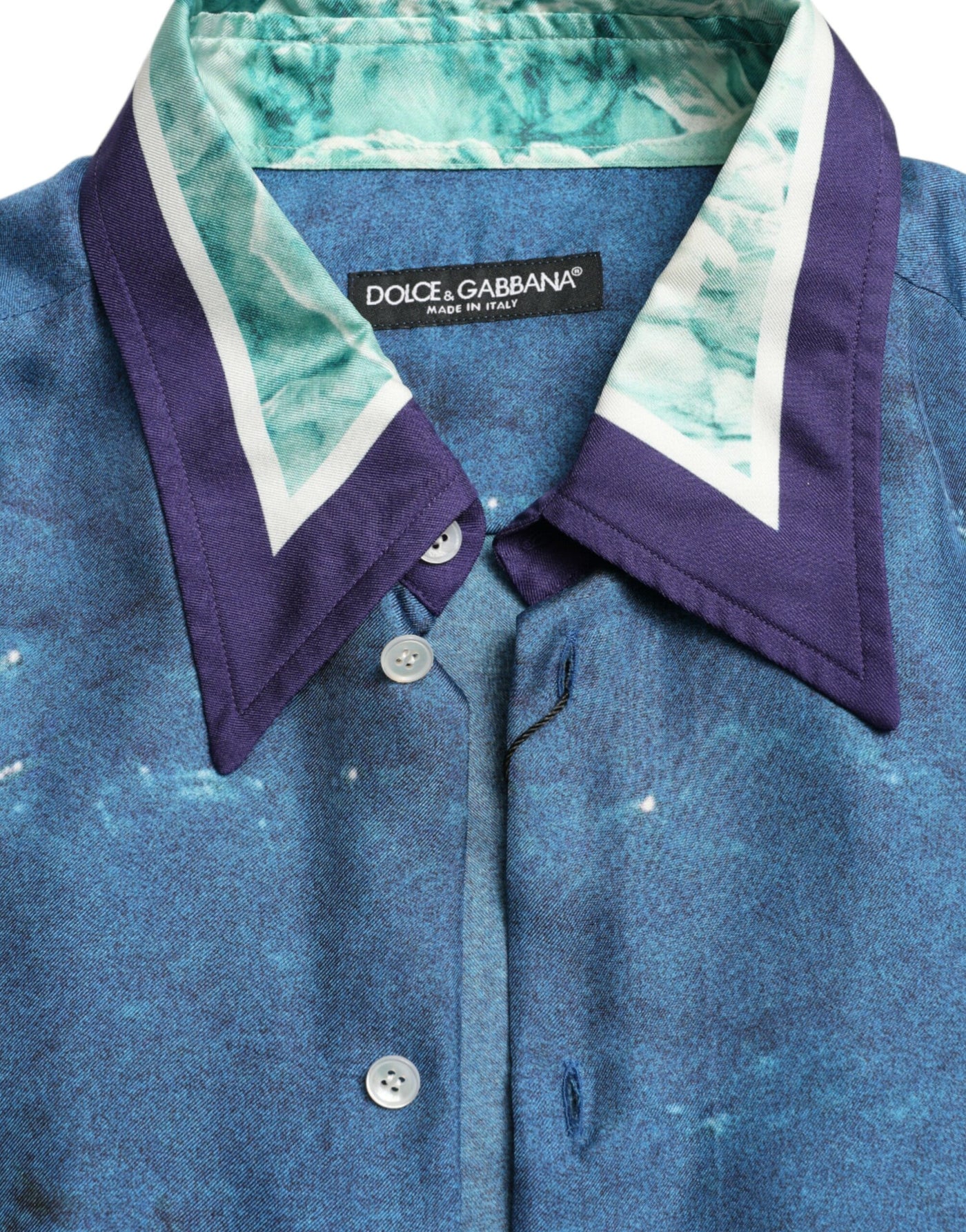 Dolce & Gabbana Blaues Seidenhemd mit Kragen und Knopfleiste