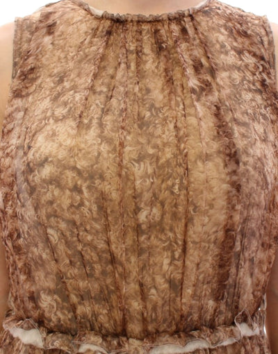 Dolce & Gabbana Braunes ärmelloses Seidenkleid