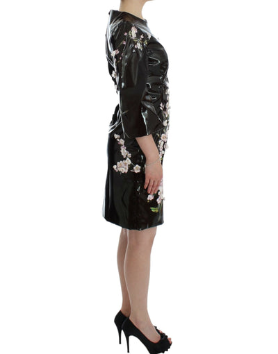 Dolce & Gabbana Schwarzes geblümtes 3/4-Ärmel-Etuikleid