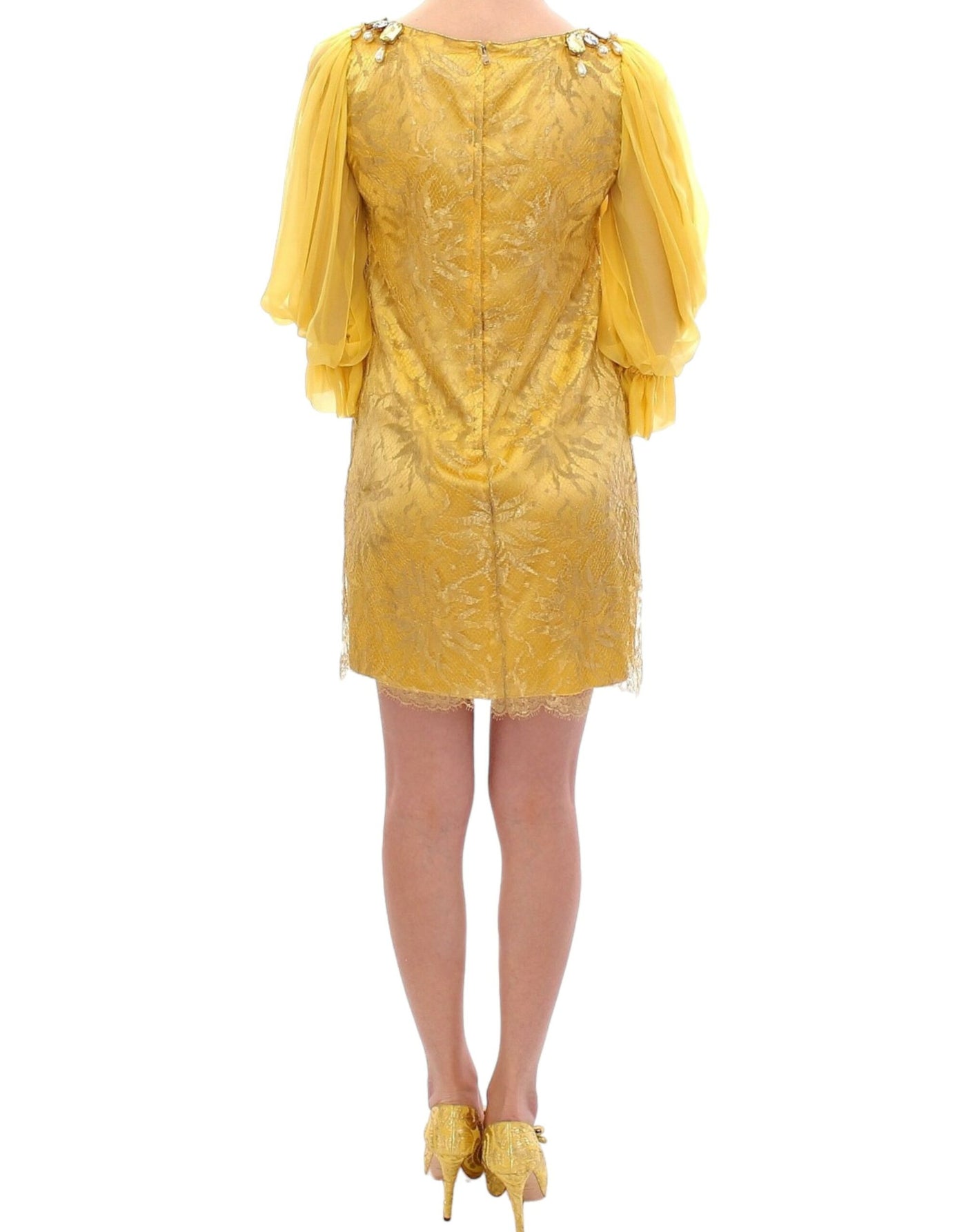 Dolce & Gabbana Gelbes Spitzen-Kristall-Minikleid
