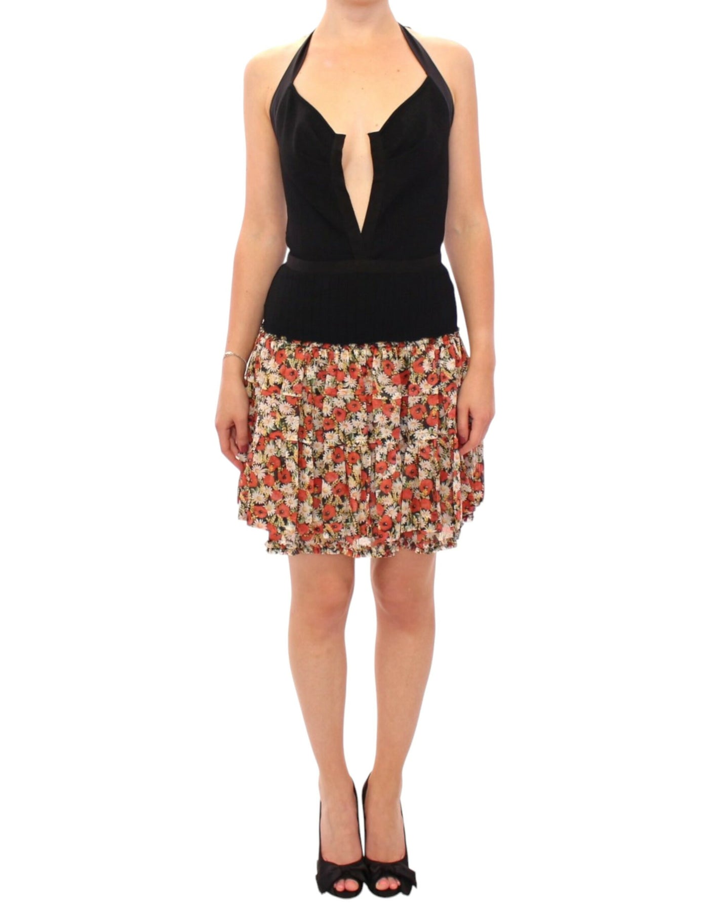 Dolce & Gabbana Multicolor geblümtes Kleid mit Neckholder-Ausschnitt