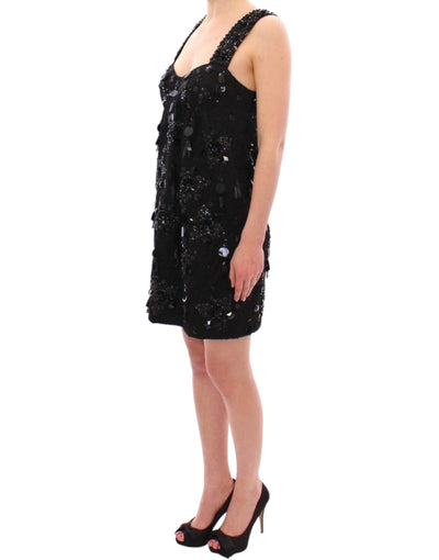 Dolce & Gabbana Schwarzes geblümtes, kristallbesetztes Kleid