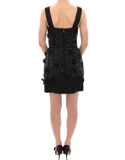 Dolce & Gabbana Schwarzes geblümtes, kristallbesetztes Kleid