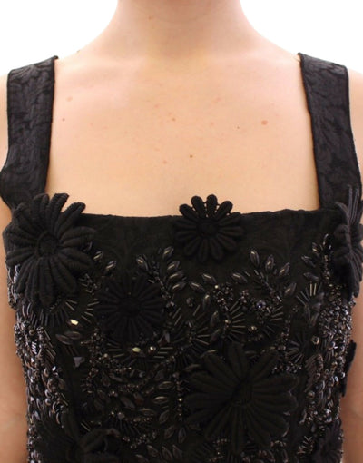 Dolce & Gabbana Schwarzes geblümtes, kristallbesetztes Kleid