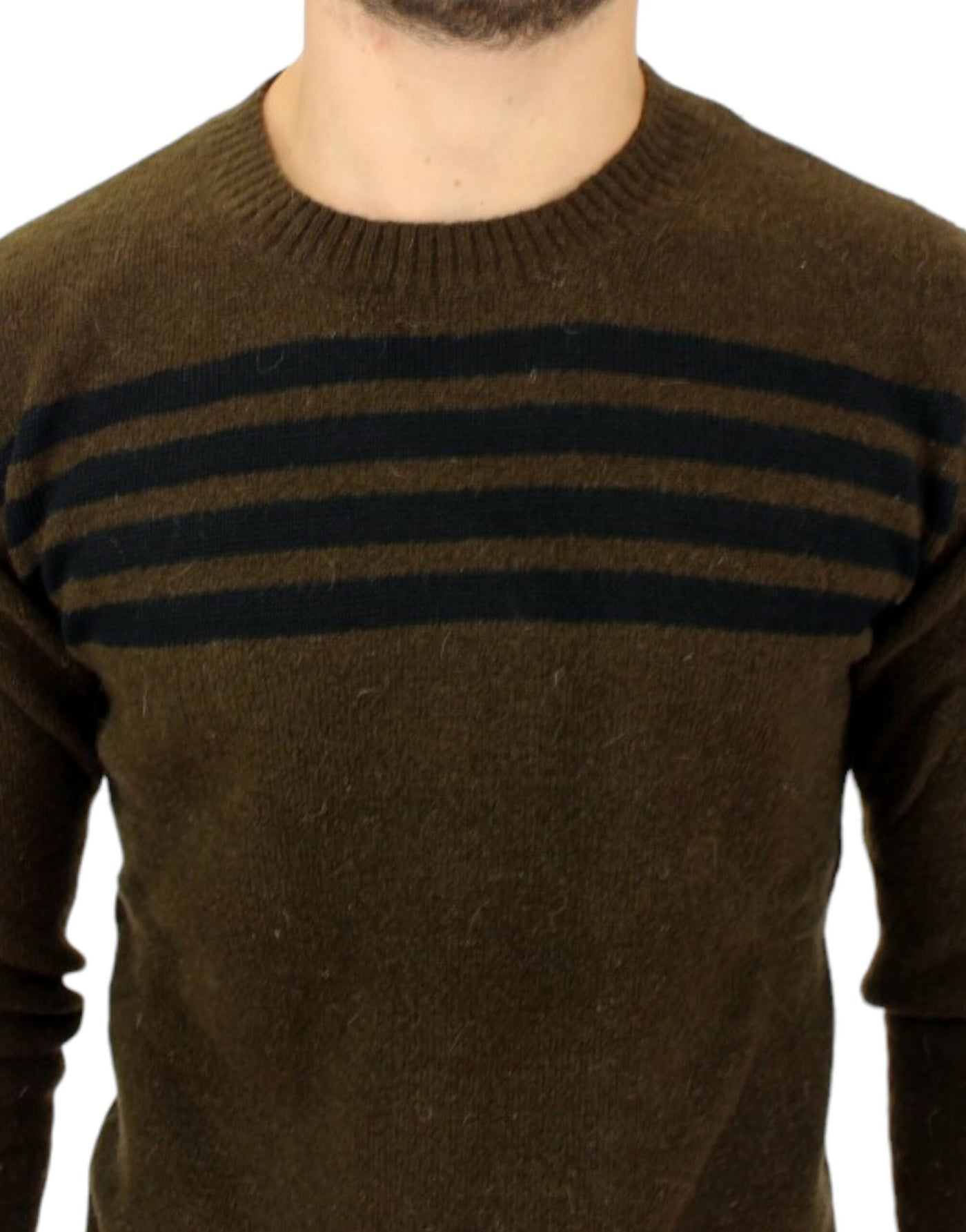 Costume National Braun gestreifter Pullover mit Rundhalsausschnitt