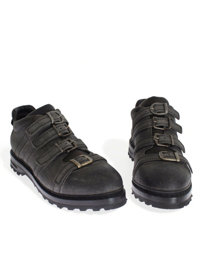 Dolce & Gabbana Graue Leder Knöchelriemen Schuhe Stiefel