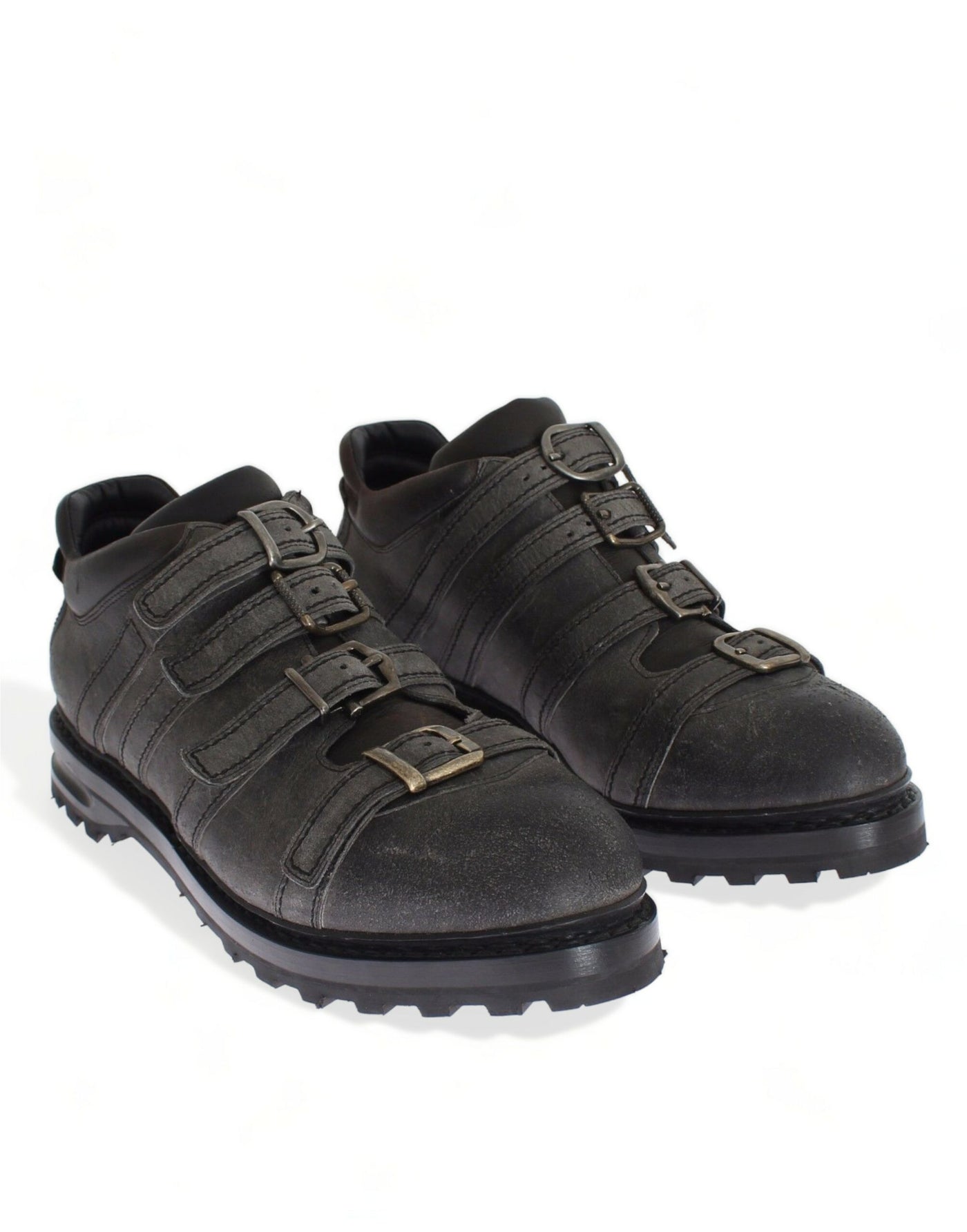 Dolce & Gabbana Graue Leder Knöchelriemen Schuhe Stiefel