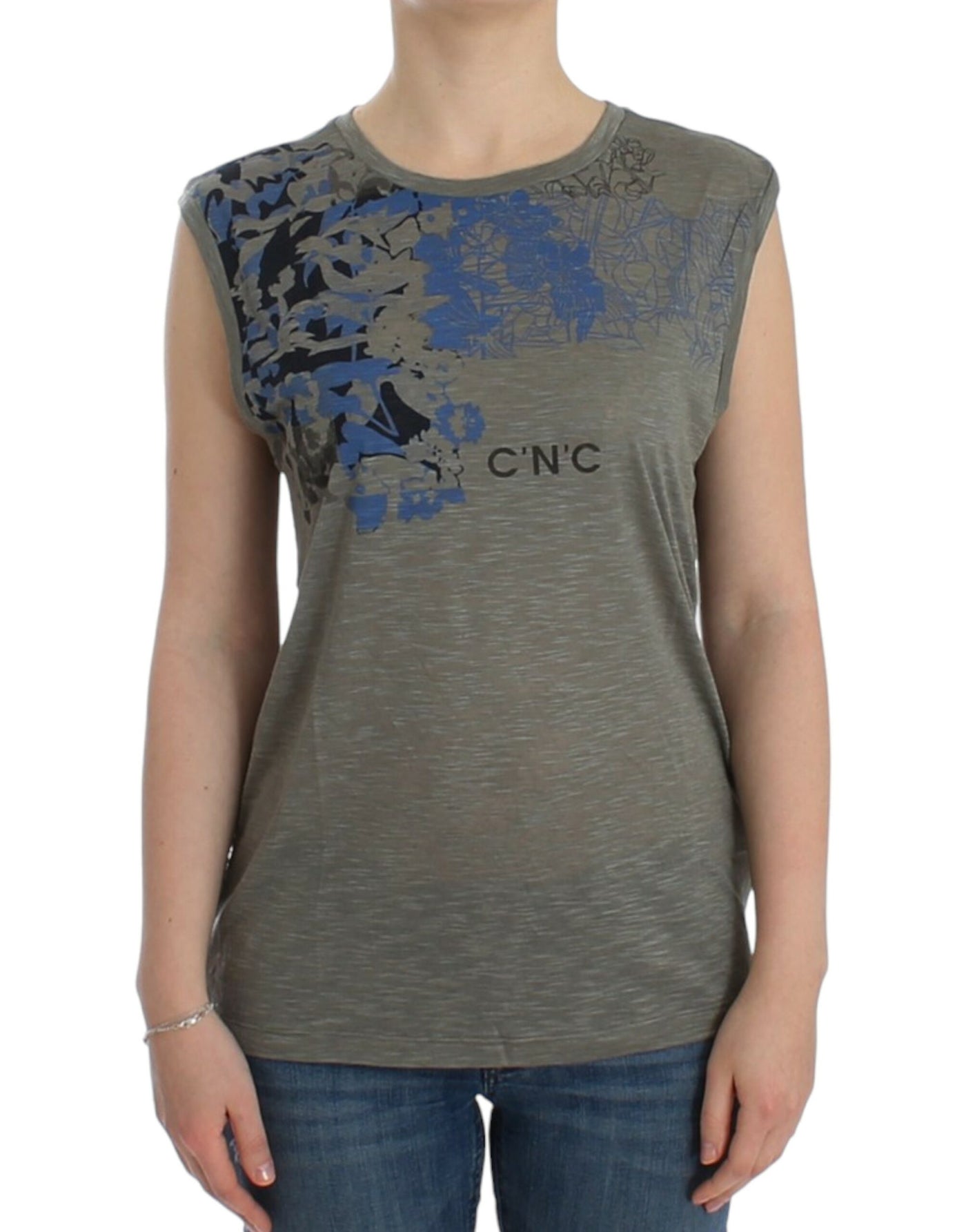 Costume National Ärmelloses T-Shirt mit grauem Aufdruck