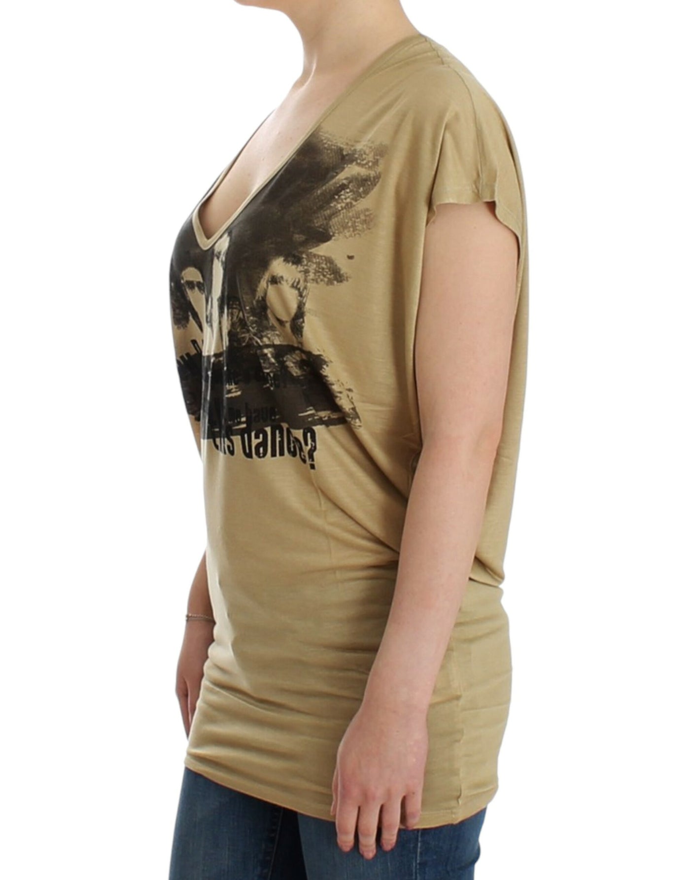 Costume National Beigefarbenes T-Shirt mit Motivdruck