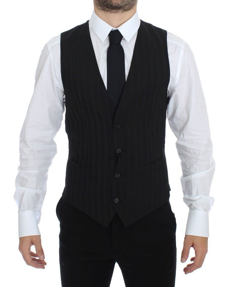 Dolce & Gabbana Schwarz gestreiftes Stretchkleid Weste Gilet
