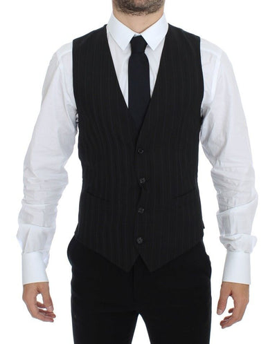Dolce & Gabbana Schwarz gestreiftes Stretchkleid Weste Gilet