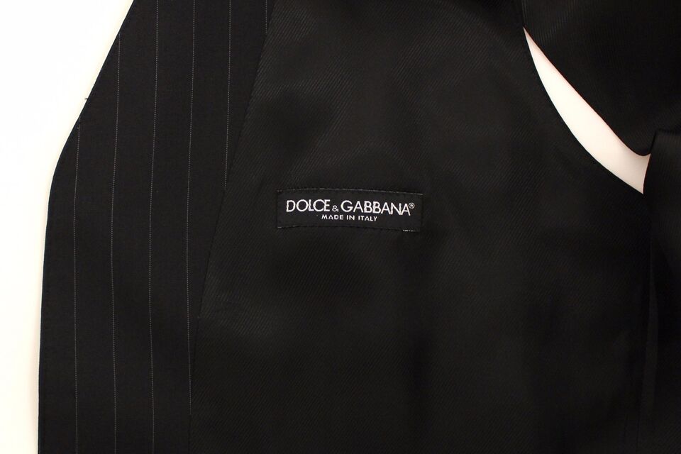 Dolce & Gabbana Schwarz gestreiftes Woll-Seiden-Kleid Weste Gilet
