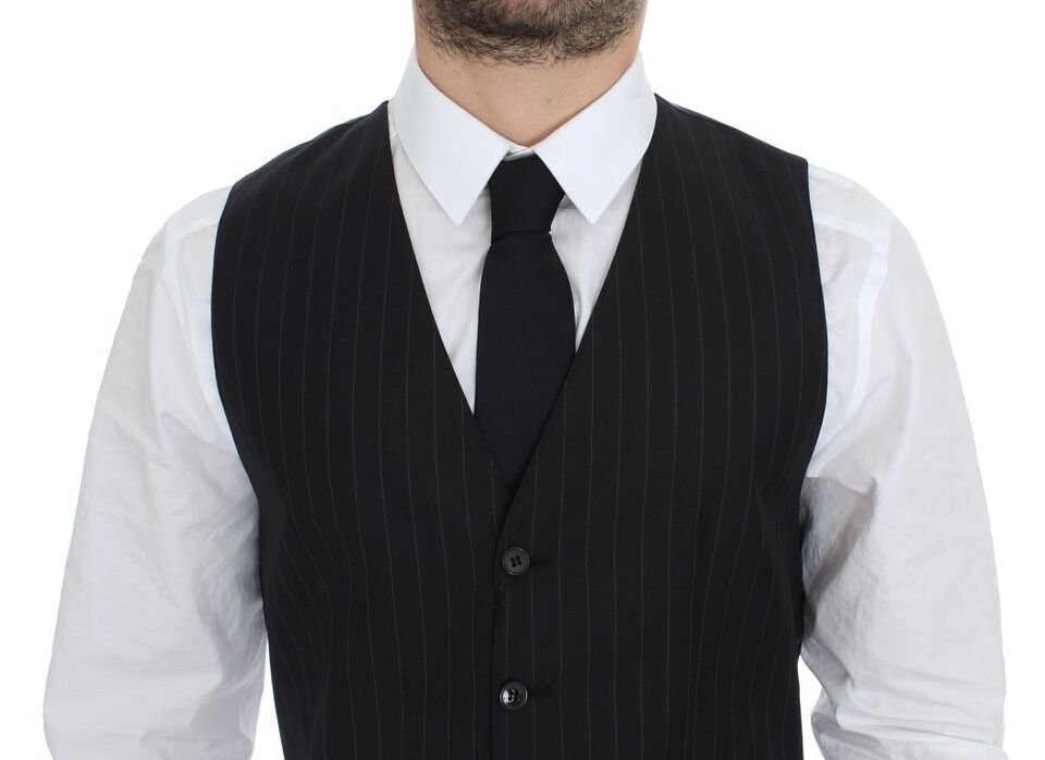 Dolce & Gabbana Schwarz gestreiftes Woll-Seiden-Kleid Weste Gilet